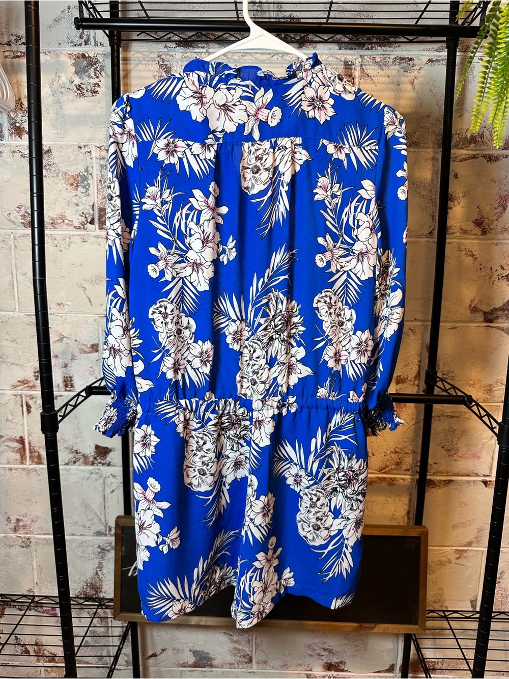 Fleur Bleue Floral Shirred Waist Blue Women's Romper - Picture 7 of 9
